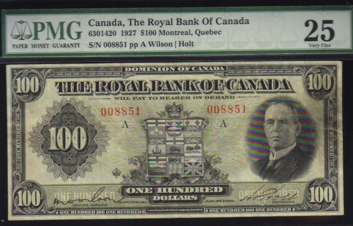 1927 $100 THE ROYAL BANK OF CANADA PMG VF 25