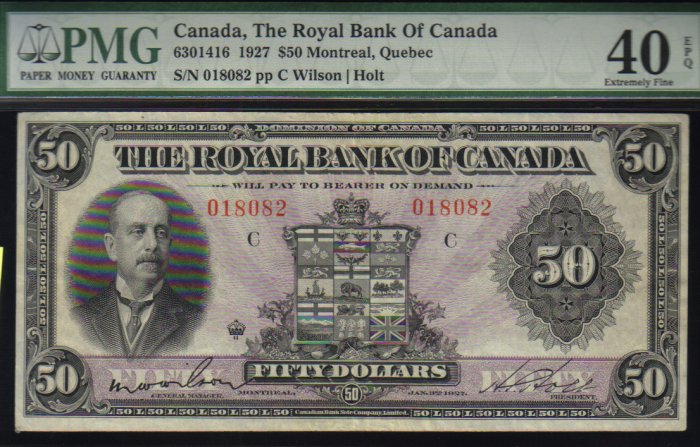 1927 $50 THE ROYAL BANK OF CANADA PMG EF 40
