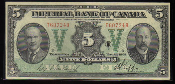 Canadian Currency Imperial Bank of Canada $5 1923