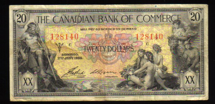 THE CANADIAN BANK OF COMMERCE $20.00 1935 VERY FINE