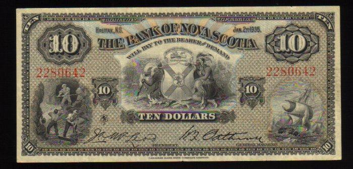 1935 Canada $10 Bank of Nova Scotia Bank Note vf/ef