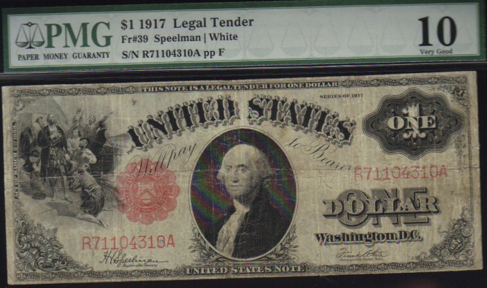 "USA $1917 $1 legal tender PMG vg10 "