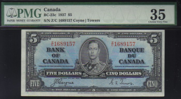 1937 $5 BANK OF CANADA BC-23c PMG 35
