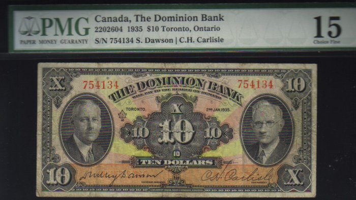 1935 $10 the dominion bank PMG 15 very nice