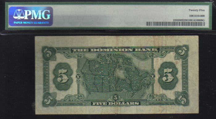 1935 $5the dominion bank PMG 25 very nice