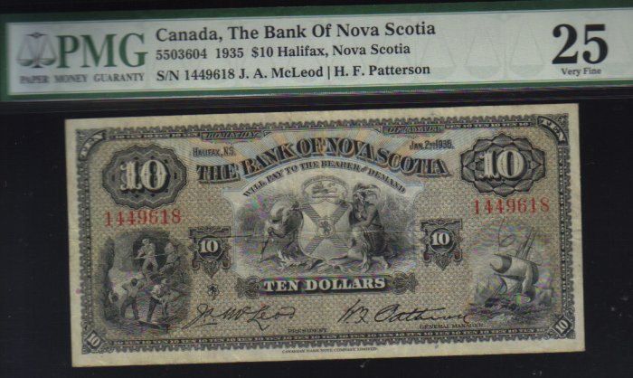1935 $5the dominion bank PMG 25 very nice