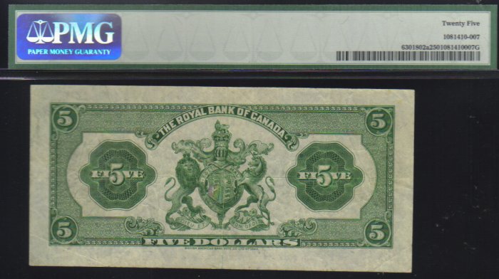 1935 $5 royal bank of canada PMG 25 very nice