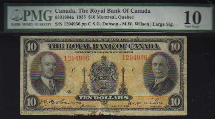 1935 $10 royal bank of canada PMG 10 very nice