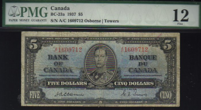 1937 $10 bank of canada PMG 12 osborne/towers