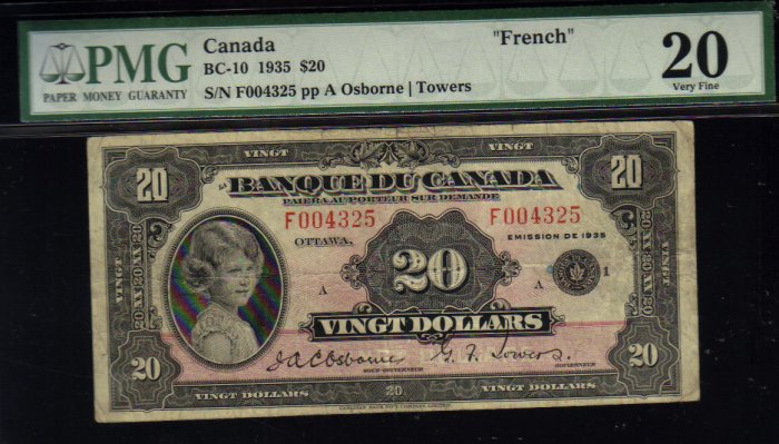 FRENCH 1935 $20 BANK OF CANADA PMG 35 princess note