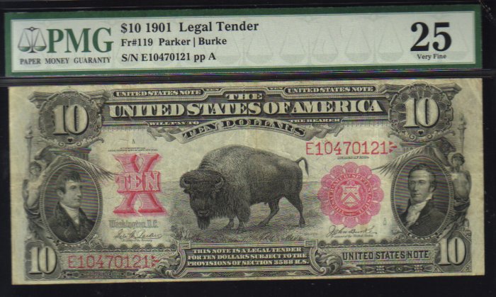 $10 1901 parker -burke BISON FR# 119USA banknote PMG 25