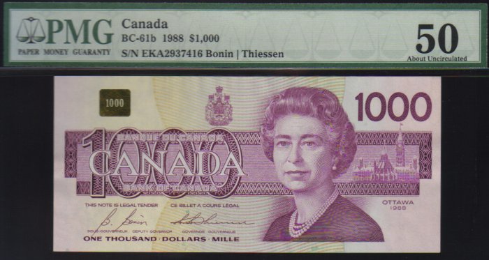$1000 1988 BANK OF CANADA PMG 50 BC-61b !!!!!!!!