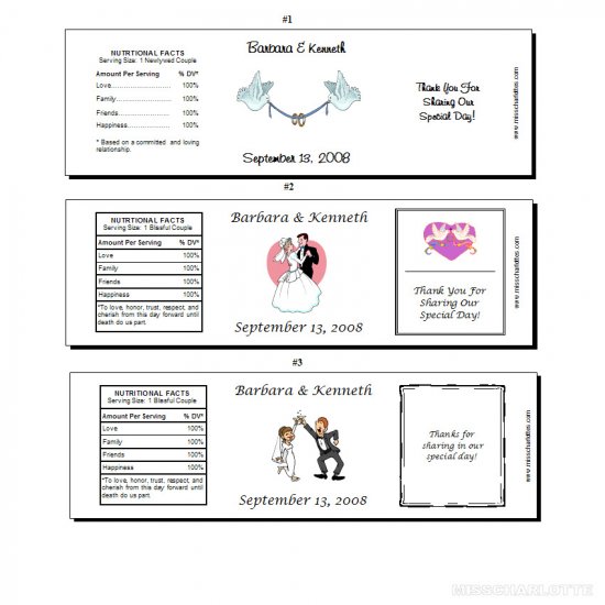 100 Personalized Bridal Shower or Wedding Reception Full Size Water Bottle Favor Labels
