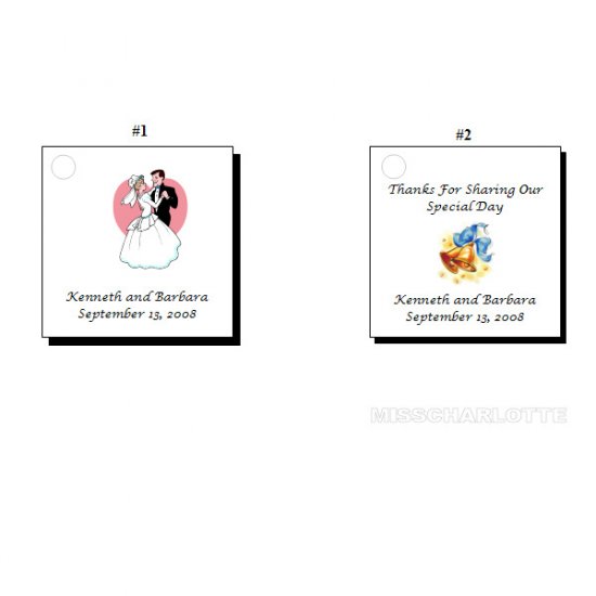 100 Personalized Bridal Shower or Wedding Reception Square Hang Tags