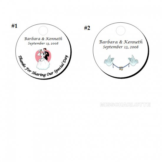 120 Personalized Bridal Shower or Wedding Reception Round Hang Tags