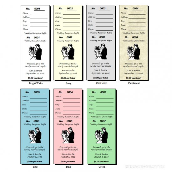 104 Personalized Bridal Shower or Wedding Reception Raffle Ticket Favors