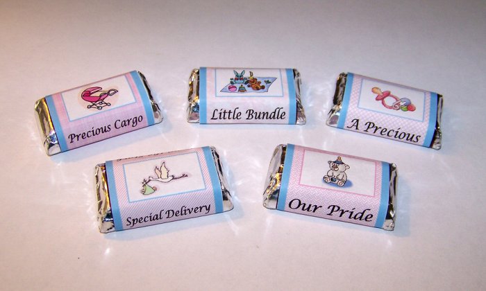 120 Customized Baby Shower Favor Miniature Candy Wrappers Unisex