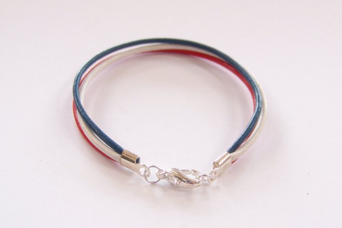 Patriotic Red White and Blue Surfer Style Leather Bracelet