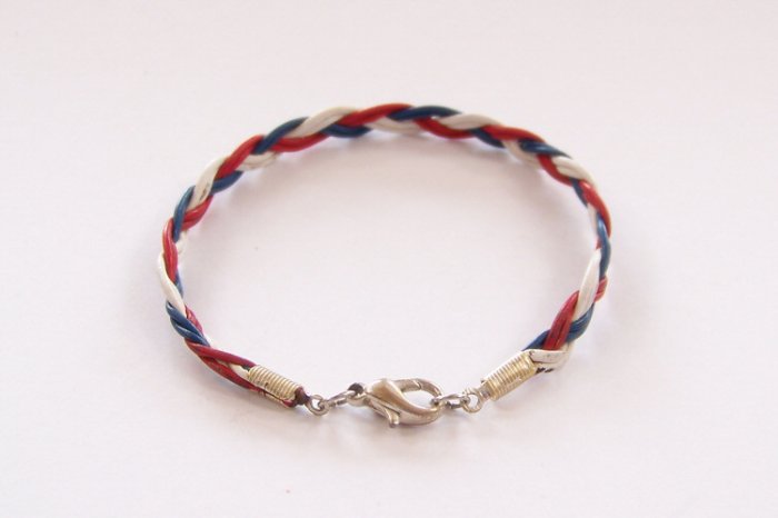 Patriotic Red White and Blue Braided Leather Bracelet