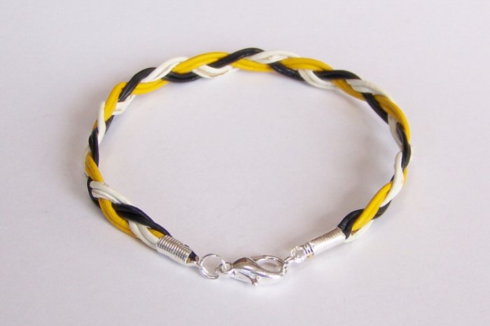 Black White and Yellow Braided Leather Bracelet - Pittsburgh Steelers
