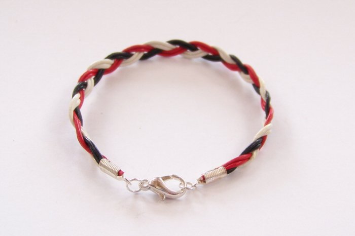 Black White and Red Braided Leather Bracelet