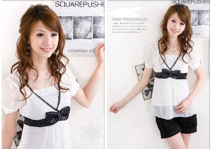 ML 8042 white chiffon ribbon blouse