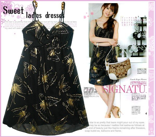 ML 9038 Black butterfly printed dress