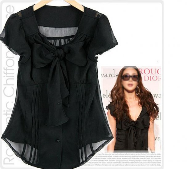 ML 8055 Black chiffon top with ribbon