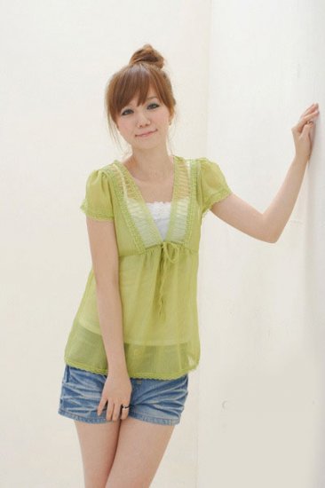 ML 8066 apple green chiffon blouse