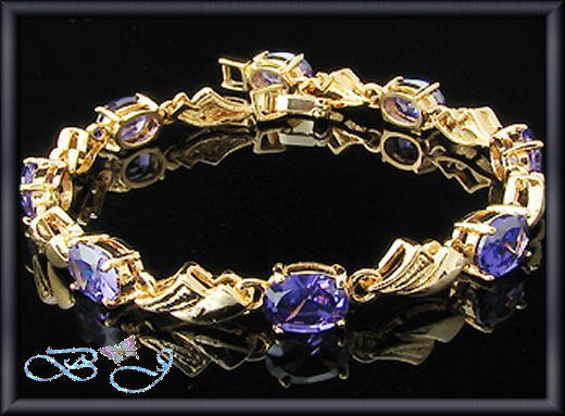 8x8mm Sim Purple Amethyst 18K YGP Tennis Bracelet