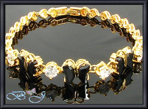 6x8mm Sim Black Sapphire Butterfly 18KGP Tennis Bracelet