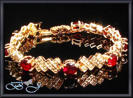 8x5mm Sim Red Ruby Round Cut 18KGP Tennis Bracelet