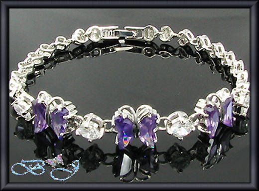 6x8mm Sim Purple Amethyst Butterfly 18K WGP Tennis Bracelet