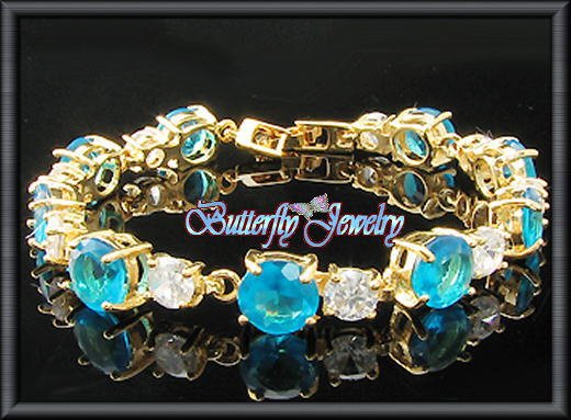 9x8mm Ocean Blue Sapphire Round Tennis Bracelet