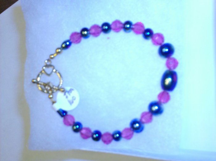 Blue/Star Glass Beads pink spacers Clamp Bracelet