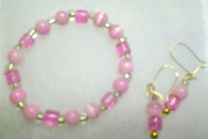 Pink and clear with matching earrings