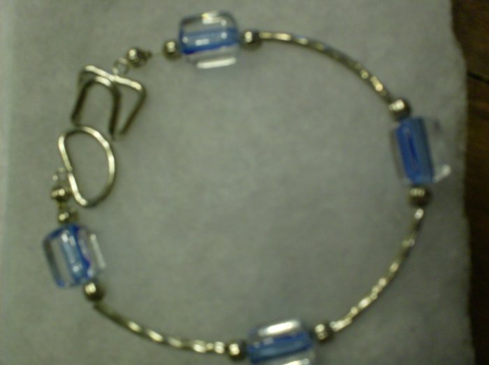 clear with blue inside glass bead bracelet