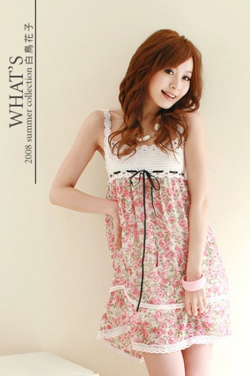 20s Twenties Floral Chiffon Dress (Pink) A1212