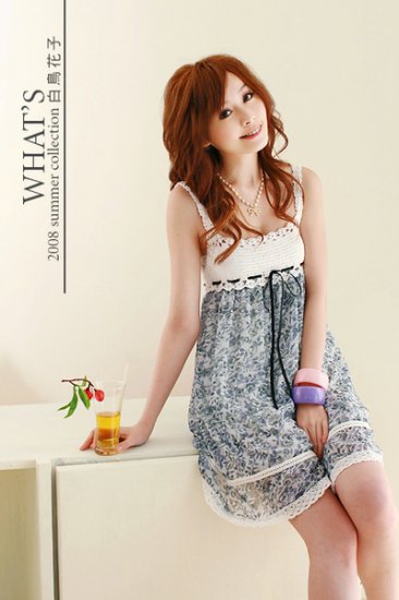 20s Twenties Floral Chiffon Dress (Grey) A1211