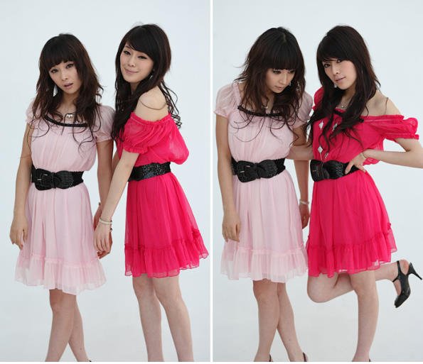 20s Twenties Chiffon Dress with Belt (Pale Pink or Deep Pink) A0586
