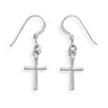 French Wire Earrings With Hanging Cross