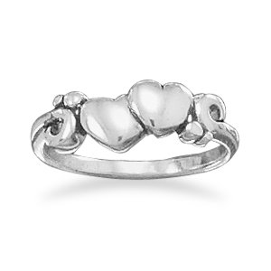 Ring With Two Hearts and Swirl Design