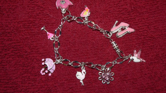HANDMADE! Women's CHARM bracelet PINK & SILVER! FUN, Girly and PINK!