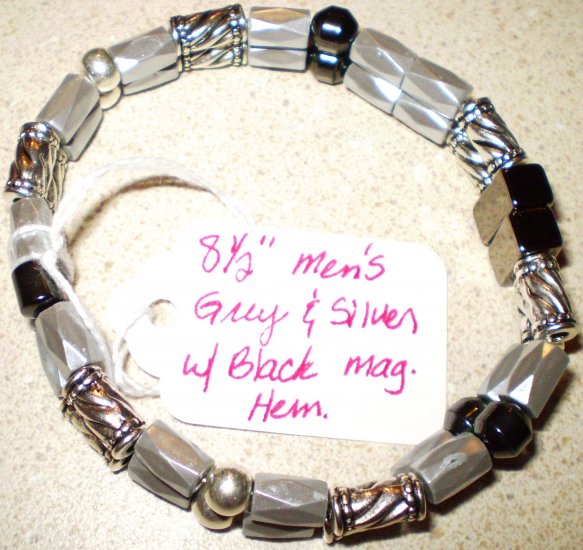 Grey, silver & black magnetic hematite bracelet ONE OF A KIND! Men's or Women's