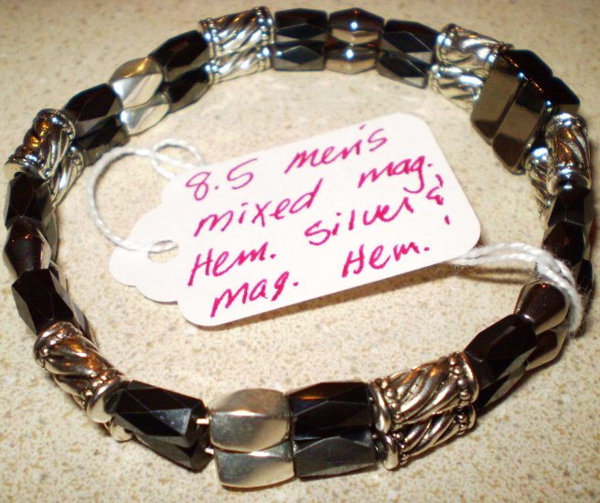 Men's or Women's silver magnetic hematite & magnetic hematite bracelet