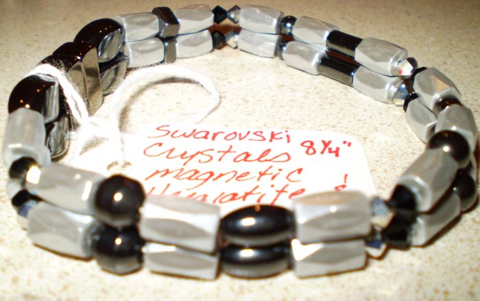 Men's or Women's grey, silver & black magnetic hematite bracelet