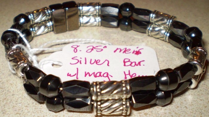 Men's or Women's silver & black magnetic hematite bracelet