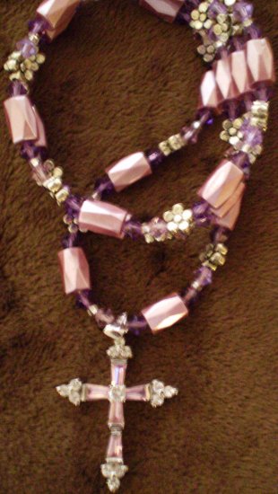 Pink n' purple "cross" necklace genuine SWAROVSKI CRYSTALS & magnetic hematite 30 day warranty