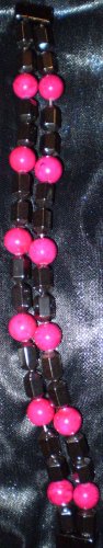 Hot Pink glass beads with black hematite beads magnetic clasp bracelet