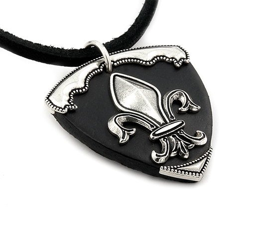 BLACK LEATHER FLEUR-DE-LIS PENDANT